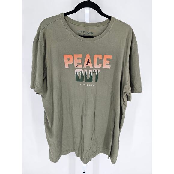 Life is Good Mens Sz XL Short Sleeve Crusher Tee Peace Out Green Mountain print - Picture 1 of 4